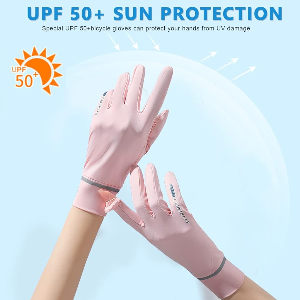 PALAY® Hand Gloves for Women Sun Protection Non Slip Touch Screen Gloves, Cooling Summer Bike Gloves for Cycling Fishing, Mesh Breathable Full Finger Gloves - UPF 50+, Pink