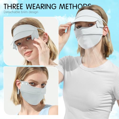 PALAY® Full Face Sun Mask for Women UPF 50 Face Cover with Detachable Brim Reusable Summer Cooling Mask for Cycling Golfing Green Full 3PCS