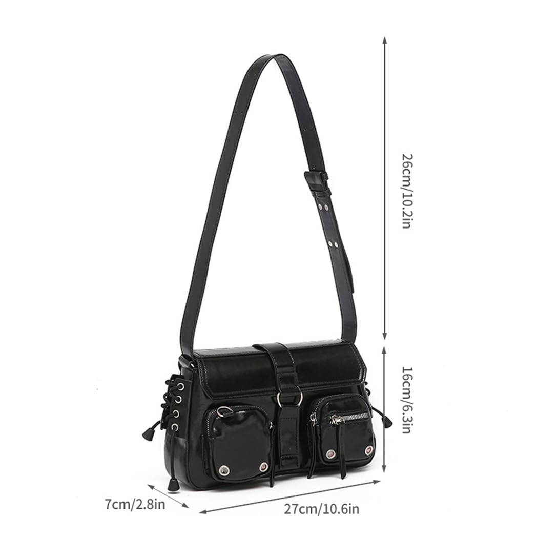 PALAY Shoulder Bag for Women 27x7x16 cm with Braided Sides and Metallic Eyelets | Black PU Hobo
