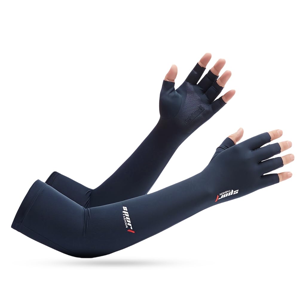 PALAY Hand Gloves for Sun Protection with UPF50+ Fingerless Design in Blue | Cooling UV Arm Sleeves for Men and Women