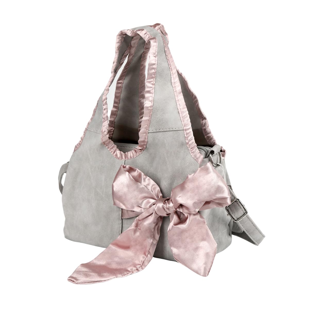 PALAY Handbag for Woman featuring 21x10x14cm compact size with zippered strap & PVC body | Grey Pink Bow Shoulder Bag