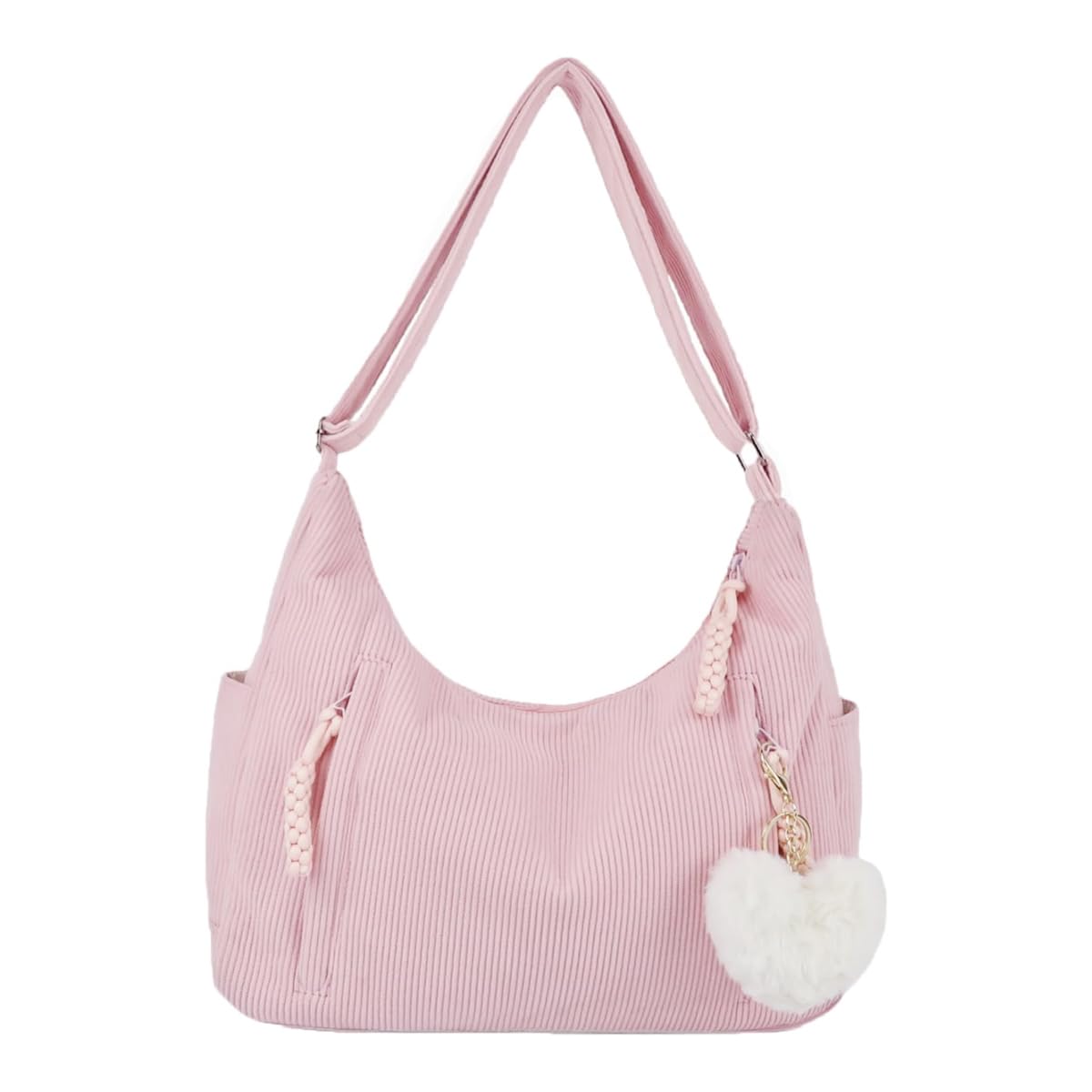 PALAY Corduroy Hobo Bag for Women with Adjustable Strap and Multi Pockets in Pink
