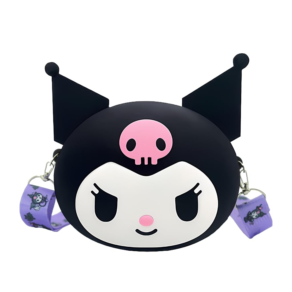 PALAY Kuromi Mini Purse for Girls with Adjustable Strap and Silicone Cartoon Design | Cute Small Crossbody Coin Bag for Kids