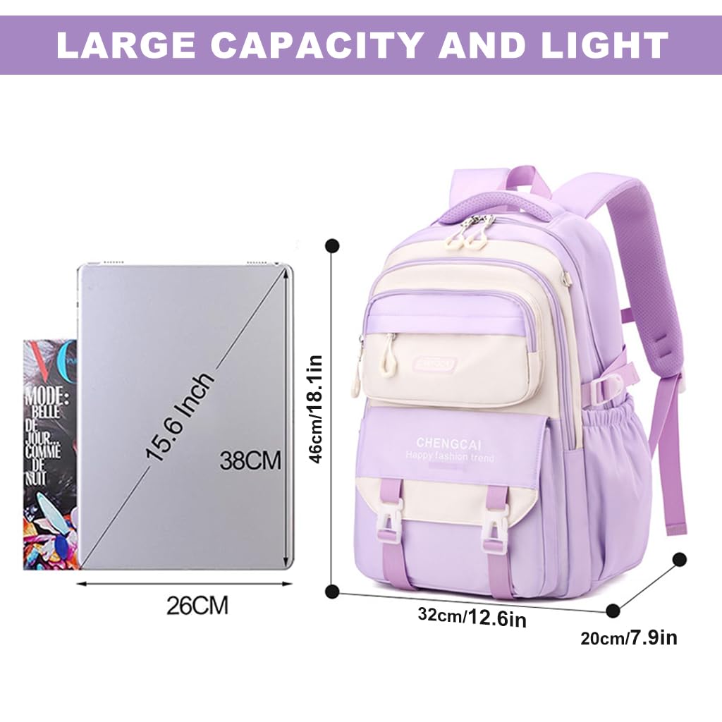 PALAY School Backpack for Girls with Dual Handles and Breathable Back Support | Purple Travel Bag