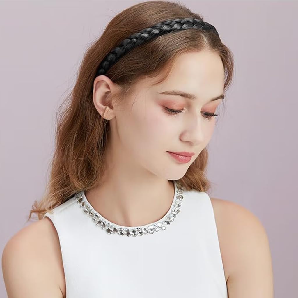 PALAY Braided Hair Band for Women featuring Secure Tooth Grip and 3 Color Set | Comfortable Synthetic Headband for Stylish Hairstyles