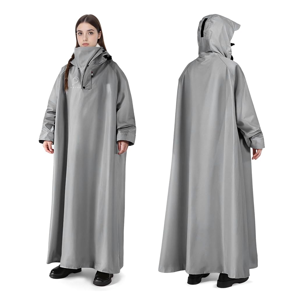 PALAY Long Rain Coat for Women with 119cm Extra Length and 360° Wide Brim Hood | Waterproof Oxford Design