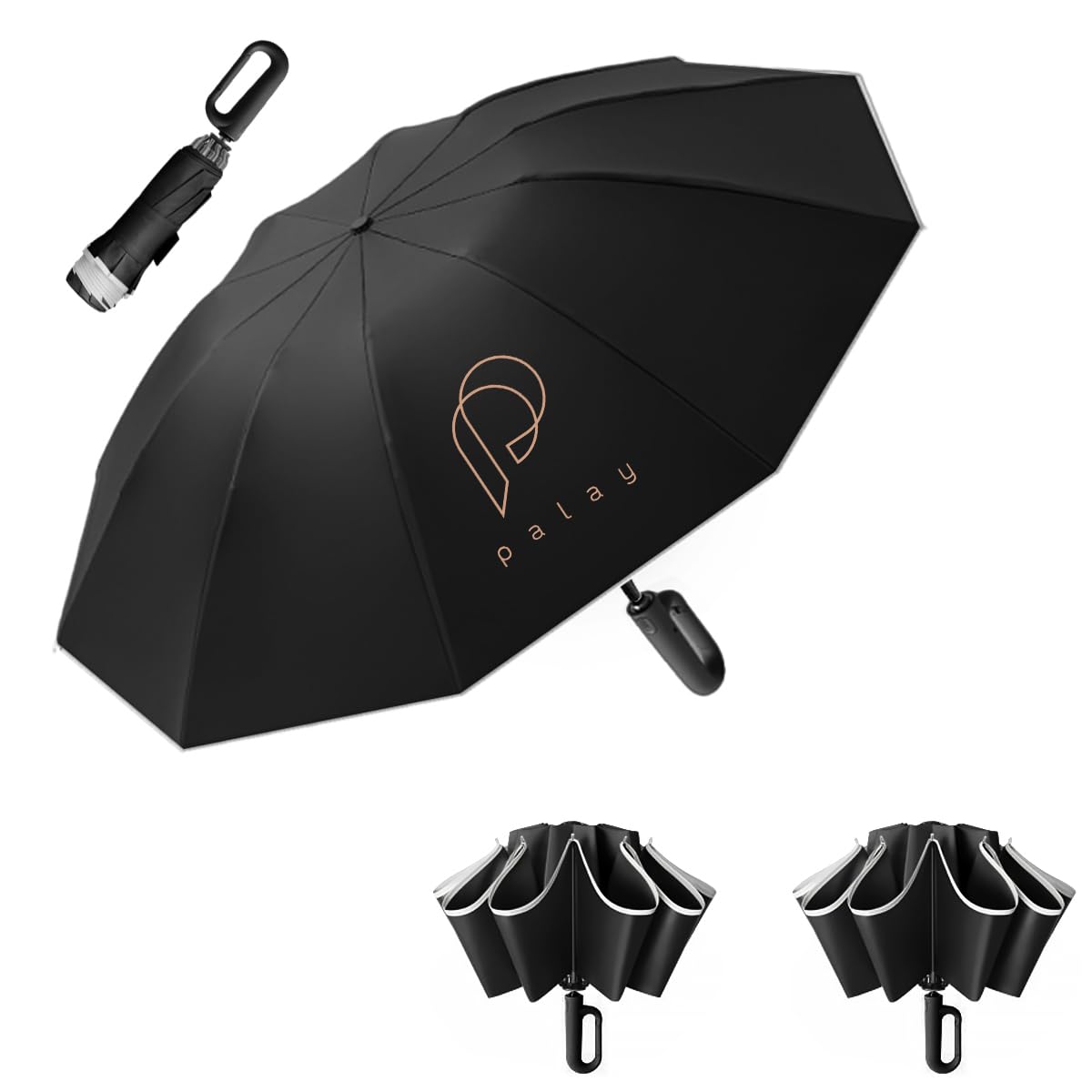 PALAY Umbrella for Travel and Outdoor Use with 50in Canopy and Carabiner Handle | Black