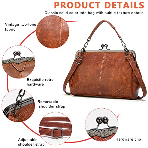 PALAY® Shoulder Bag for Women PU Handbag with Detachable Strap, Tote Bag for Women Vintage Brown Tote Bag Large Capacity Shoulder Bag for Women