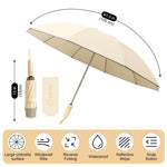 PALAY Umbrella for Rain with 10 Dual Ribs and Auto Open Close | Compact Travel Khaki 2PCS