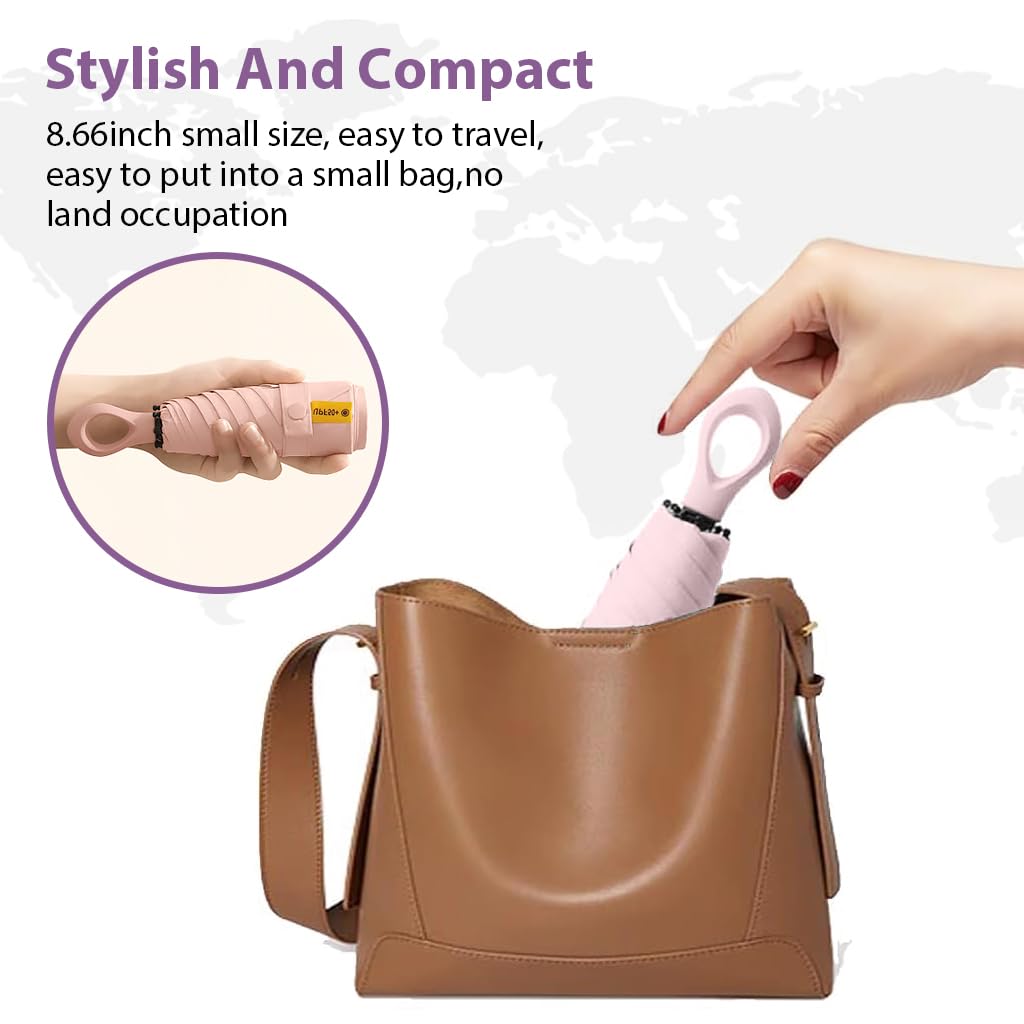 PALAY Mini Sun Umbrella for Travel with 6 Strong Ribs and Rubberized Loop Handle | 2 PCS