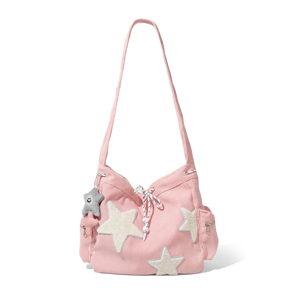 PALAY Crossbody Bag for Women with Adjustable Strap and 38x30x12cm Capacity | Pink Corduroy Y2K Style