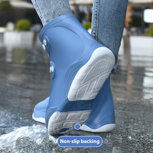PALAY® Waterproof Shoe Covers for Kids Men Women Anti-Slip Reusable Cover for Rainy Season TPE Sole Boots with Elastic Design Outdoor Footwear Protector Monsoon Blue 3 PCS