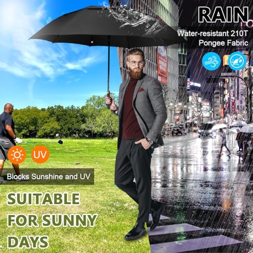 PALAY® 52Inch Big Umbrella for Men, Auto Open Large Golf Umbrella Windproof, Oversize Rain Umbrella with Cover for Aldult Men, Windproof Waterproof Umbrella for Commuting Travel (Black)