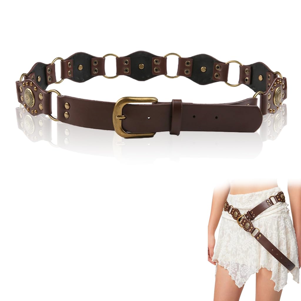 PALAY Waist Belt for Women featuring Vintage Concho Buckle and PU Leather Style | Western Cowgirl Accessory for Dresses and Jeans