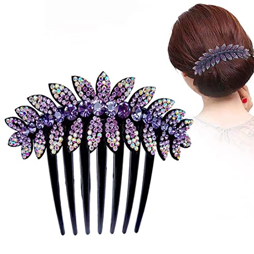 PALAY® Purple Leaf Hair Clips for Women Flower Hair Comb Pins Slide Hair Clips for Girls Crystal Barrettes Bridal Charm Hair Accessories(Purple)