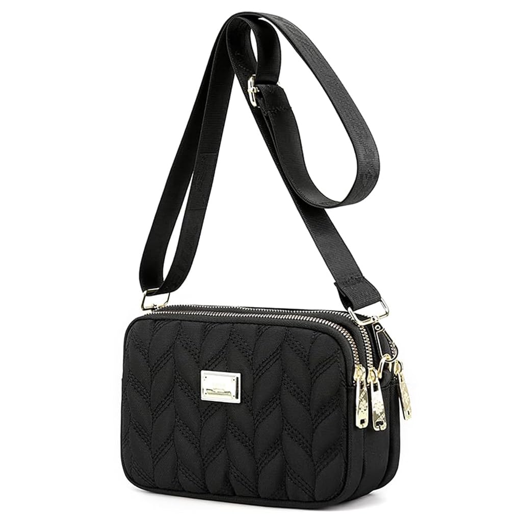 PALAY Phone Sling Bag with Triple Layer Zip Compartments and Detachable Strap 20x8x13cm Black