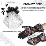 PALAY® Bowknot Fascinator Hats with Floral Lace Gloves Set, Black Veil Mesh Headband for Women Ladies, Vintage Fascinating Headwear for Party, Prom, Photography