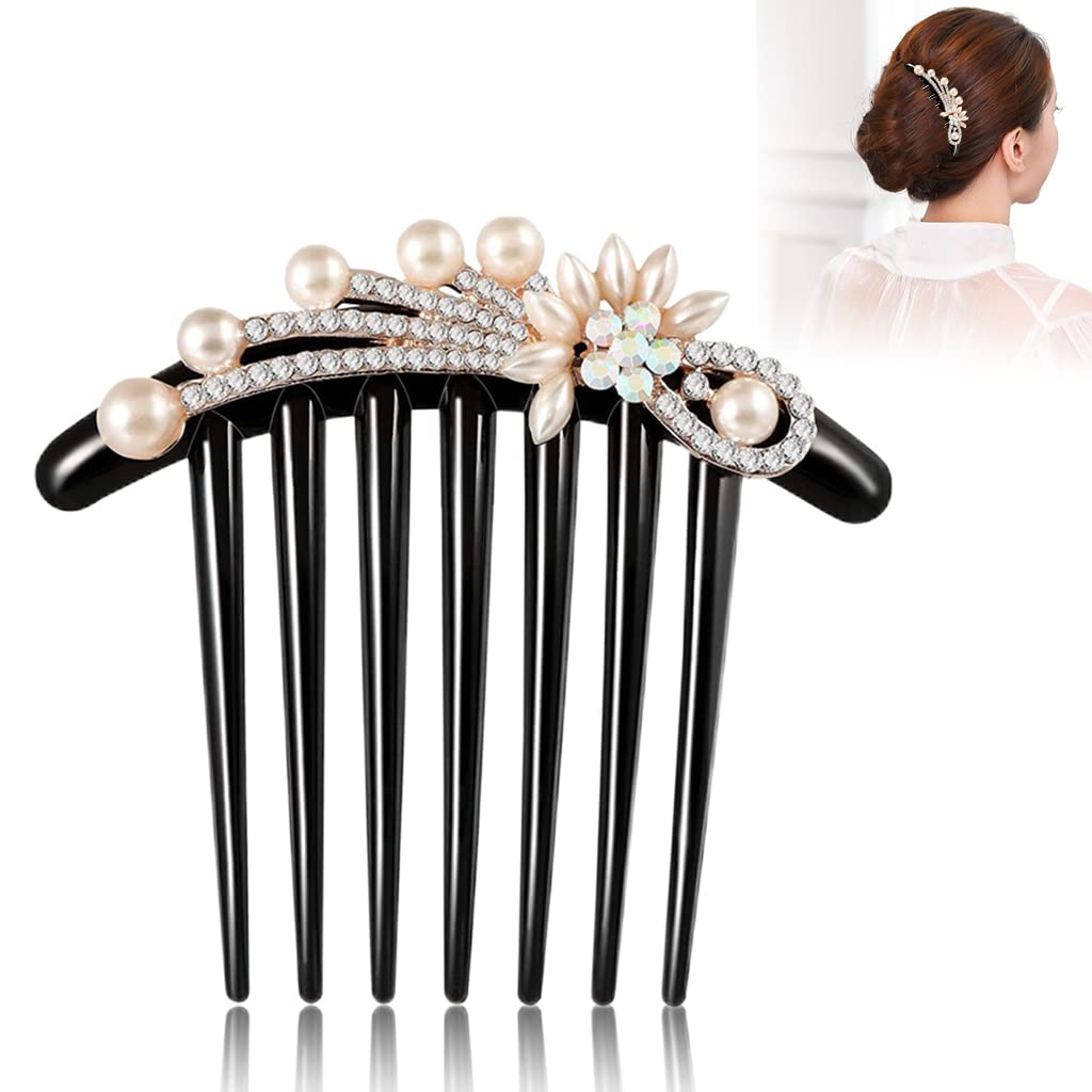 PALAY® Hair Comb Clip for Women, Pearl Hair Comb Clips, Rhinestone Side Comb Hair Bun Clip, French Hair Stick for Buns for Daily Use or Party