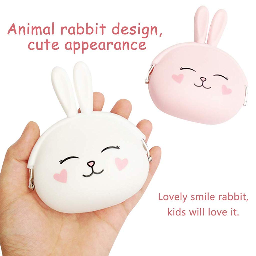 SANNIDHI® 2 Pcs Silicone Coin Purse for Girls Stylish Coin Pouch Bag, Cute Bunny Small Coin Purse for Kids, Storage of Change, Small Accessories Wallet For Girls (Pink+White)