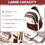 PALAY® Girls Backpack School with Small Zipper Pouch Fashion Red Nylon Padded Shoulder Straps Handle Design Multi Compartment Large for Camping Travel 3 PCS