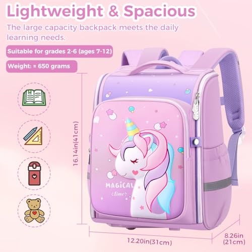 PALAY® School Backpack for Girls, Unicorn Cartoon School Backpack Girls Backpack for School, Travel, Camping, Burden-relief School Backpack for Kids 3-6 Years Old