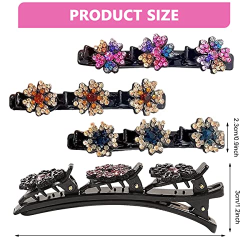 PALAY® 4Pcs Sparkling Braided Hair Clips Girls Crystal Stone Hair Braid Accessories Fashion Hairpins Hair Styling Sectioning Clips For Thick Hair, Multi