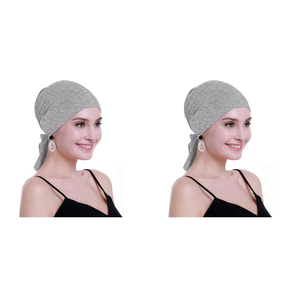 PALAY Stretchy Head Scarf for Women with Pre-Tied Wrap and Soft Modal Cotton | 2 PCS Grey