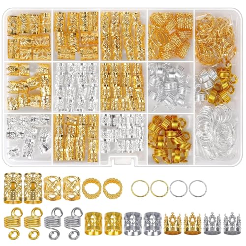 PALAY® 262pcs Hair Jewelry for Women Girls Braids, Luxury Dreadlocks Hair Braiding Charms, Assorted Alloy Metal Hair Coils Rings Fashion Hair Accessories for Braids