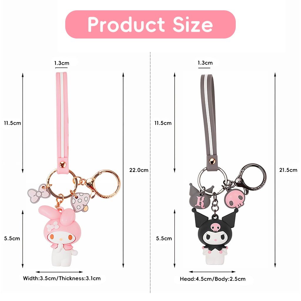 PALAY Keyrings featuring Kawaii Sanrio Melody and Kuromi PVC Charms | Cute Gift for Girls