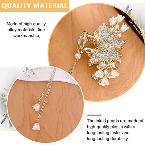 PALAY® Pearl Hair Claw Clips for Women Tassel Butterfly Large Hair Clip Clutchers for Hair Golden Alloy Hair Styling Jaw Clips Bun Hair Accessories Gift