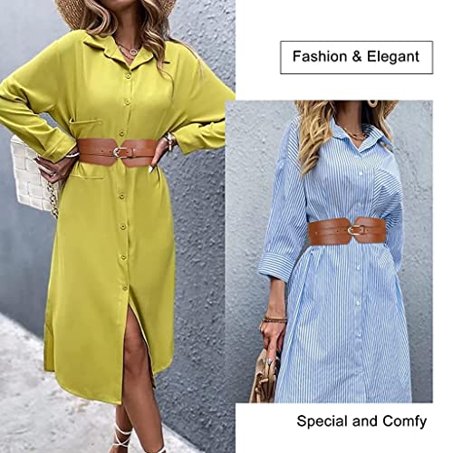 PALAY® Fashion PU Width Belt,Women's Metal Buckle Design Belt Interlocking Buckle Vintage Blouse Blazer Dress Belt (Brown,23-33 inches)