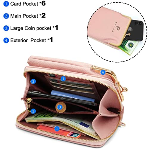 PALAY® Women Crossbody Phone Bag Ladies Wallet Small Soft PU Leather Cell Phone Purse Mini Shoulder Bag with Strap Card Slots (Pink)