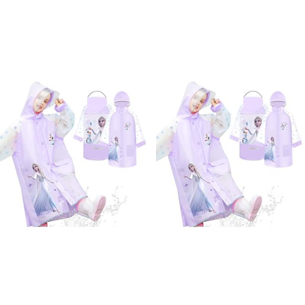 PALAY Raincoat for Kids Girls with Hood and Pockets featuring Elsa Cartoon Print | Knee Length Eva Poncho