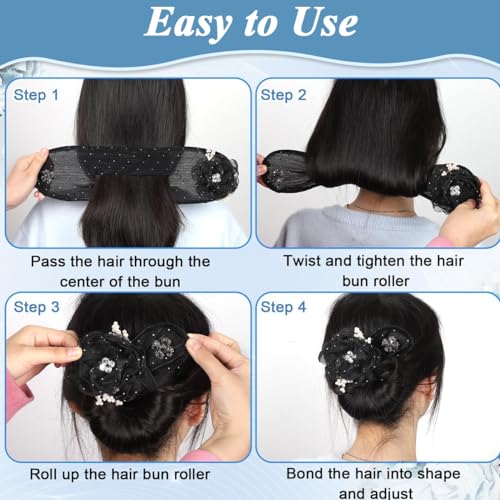 PALAY® Hair Bun Accessories for Women and Girls Floral Pearl Magic Maker for Long Thick Flawless French Clips Elegant Headpiece Birthday Gift 3 PCS