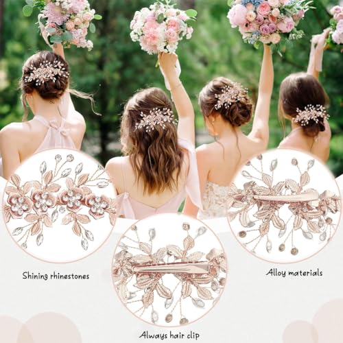 PALAY® Flower Hair Clips for Women Bridal Accessories Wedding Rhinestones Handmade Metal Floral Clip Headpiece Bridesmaid Evening Party 2 PCS