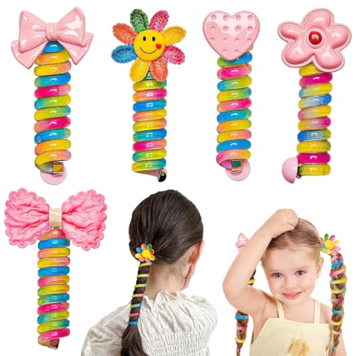 PALAY® 5pcs Wire Hair Bands for Girls Kids Braided Spiral Hair Ties Cute Cartoon Ponytail Maker Elastic Braids Hair Accessories for Girls