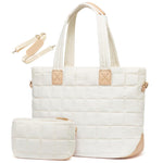 PALAY Tote Bag for Women with 15.6 in Laptop Compartment featuring Removable Strap | White Quilted Style