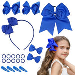 PALAY® Girls Bow Hairband Set of 20pcs, Hair Bows for Kids Girls, Bowknot Hair Clips Hair Ties Hair Accessories Kit for Toddlers, School Girls - Royal Blue