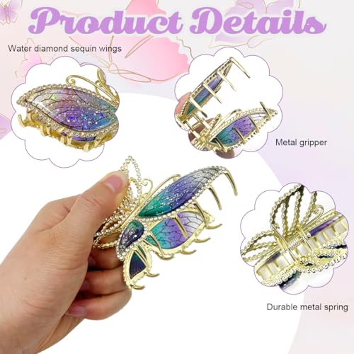 PALAY® Hair Claw Clips for Women Stylish Latest Sparkly Butterfly Clutcher for Women Hair Jaw Clips Fancy Non-Slip Metal Strong Hold Hair Bun Styling Hair Accessories for Women and Girls