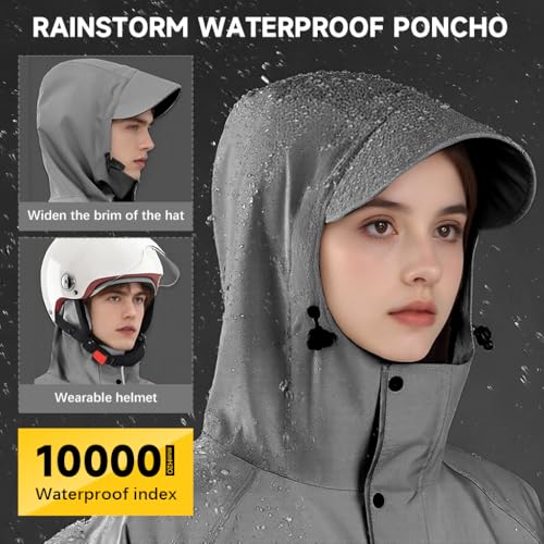 PALAY® Long Rain Coat Waterproof Raincoat for Women Reusable Hooded Poncho with Wide Brim Lightweight for Hiking Travel Motorcycle Riding L 3PCS