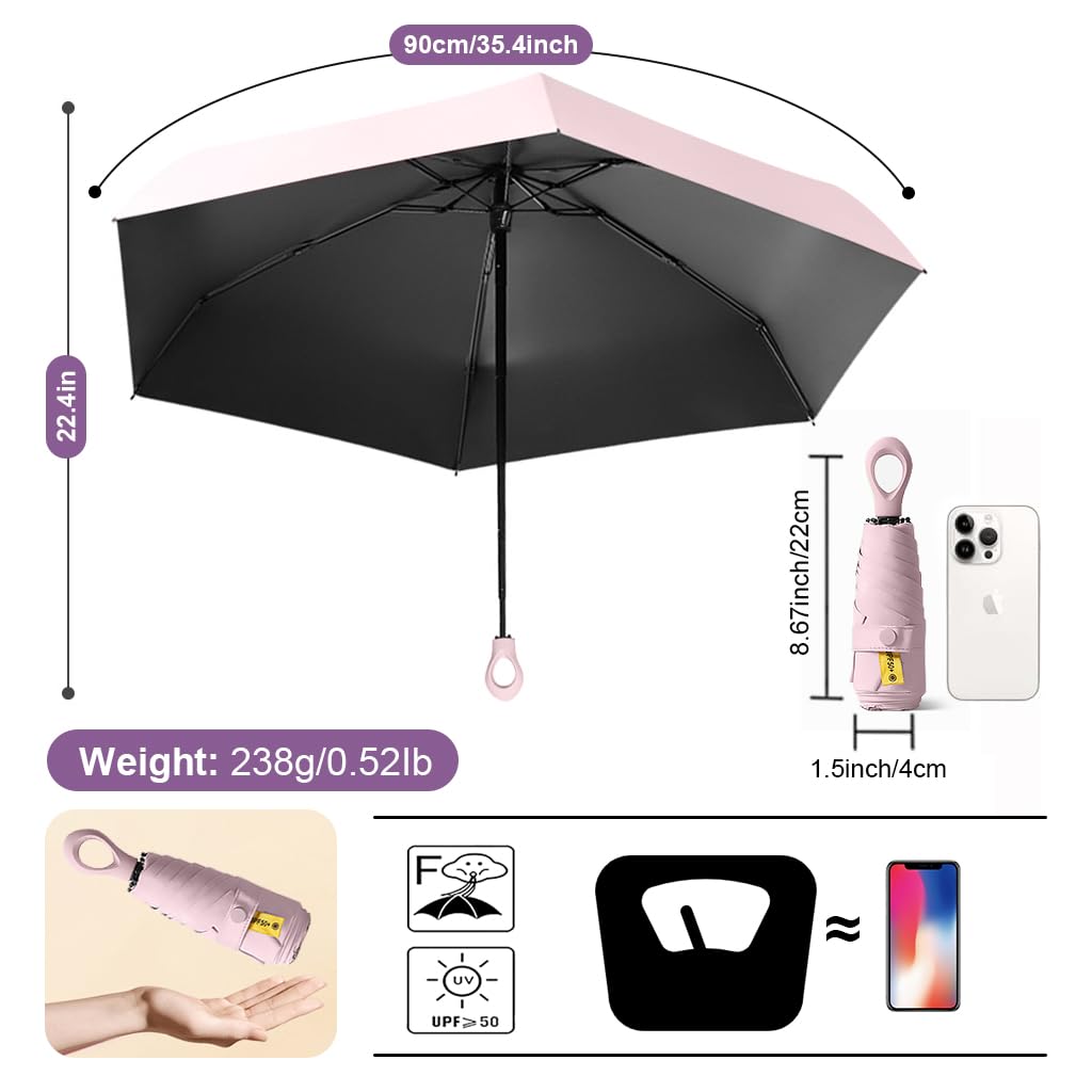 PALAY Mini Sun Umbrella for Travel with 6 Strong Ribs and Rubberized Loop Handle | 2 PCS