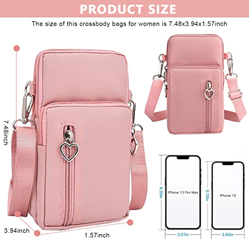 PALAY® Crossbody Phone Bag for Women Mini Wallet Shoulder Crossbody Phone Bag with Earphone Cable Hole Wallet Clutch Bag for Women, Phone Bag for 7.2'' Phone, Pink