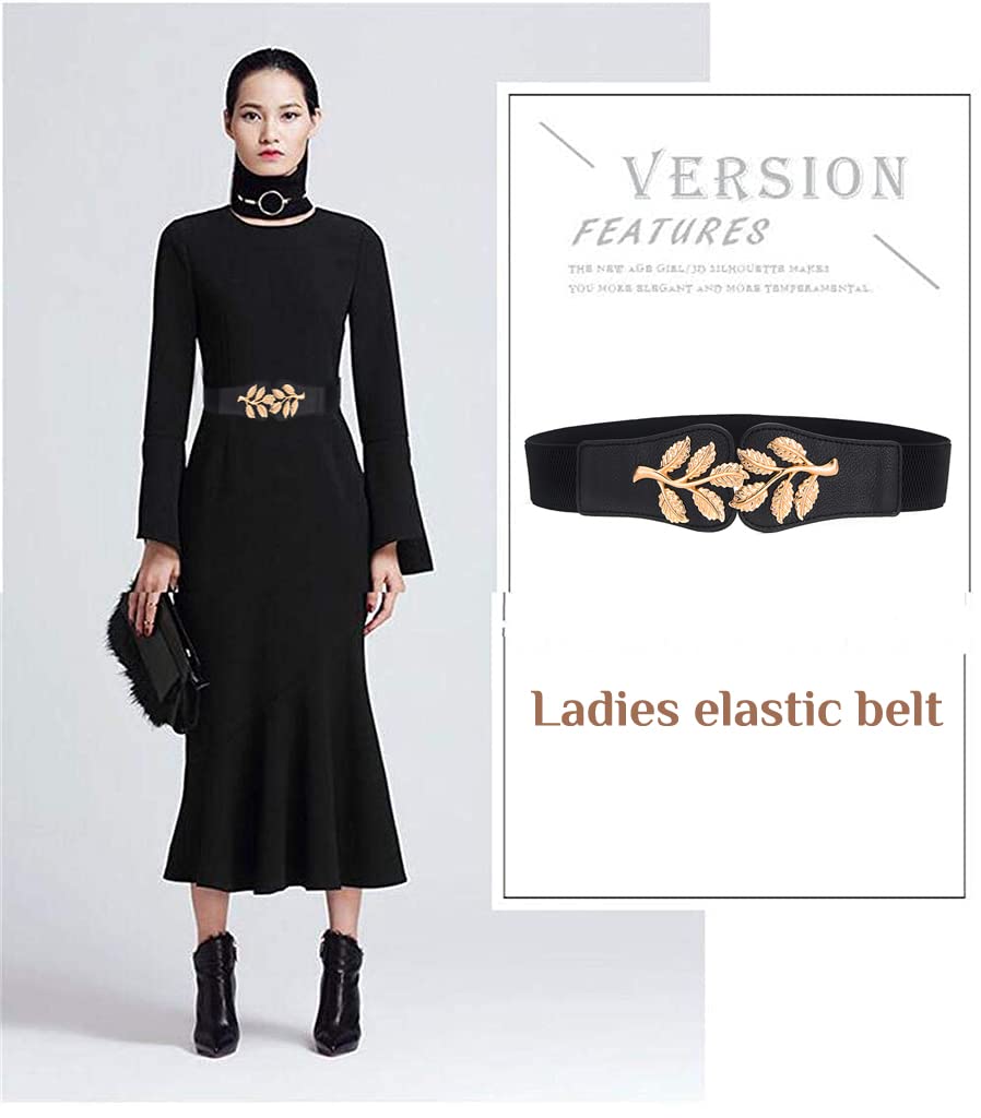 PALAY Fashion Elastic Skinny Belts for Dresses with Golden Leaf Buckle 66–90cm Waist | Women