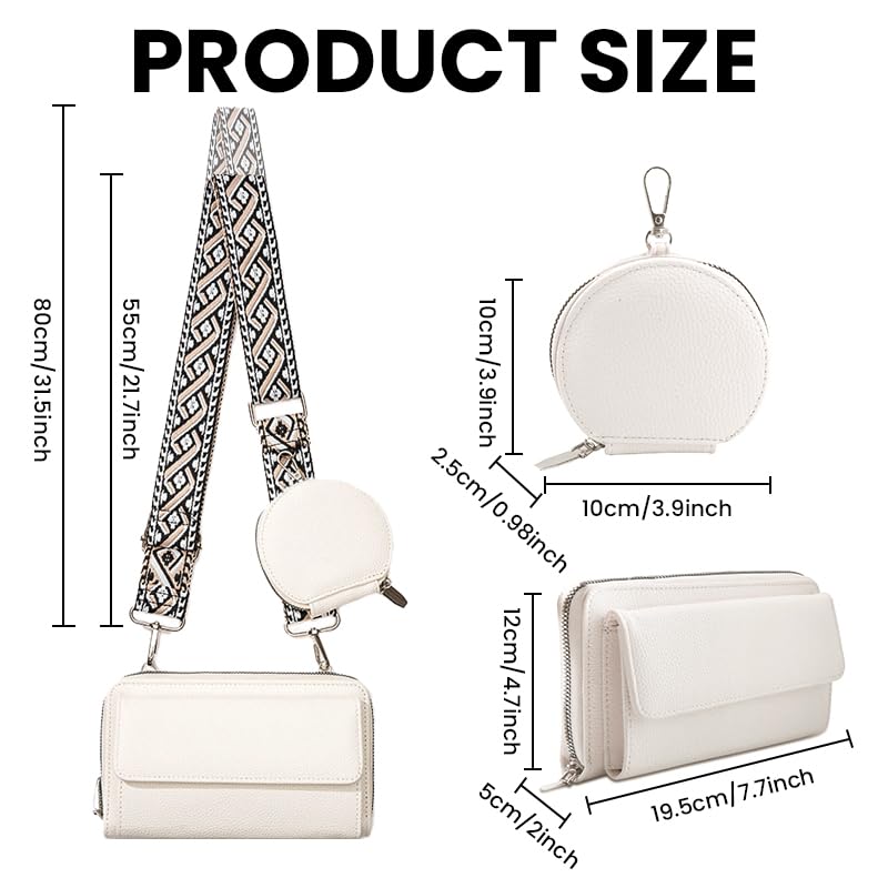 PALAY Women Bag for Everyday Use with Detachable Webbing Strap and Phone Pouch | White PU Crossbody Purse