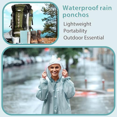 PALAY® Rain Ponchos for Adults Reusable EVA Raincoats with Hood for Women Men Camping Hiking Music Festival Outdoor Activities Pack of 2 Blue 3PCS