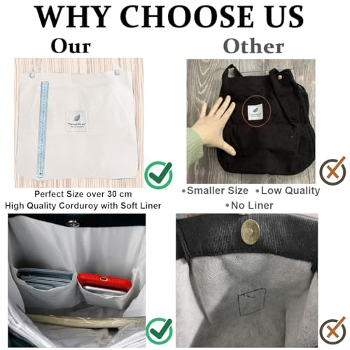 PALAY® Hand Bags Corduroy Tote Bags for Women Large Capacity Shoulder Bag with Inner Pocket for School Work Shopping Travel Daily Use Grocery Casual 3 PCS
