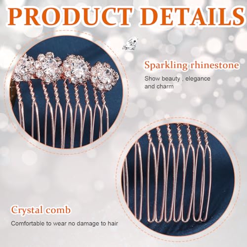 PALAY® 3pcs Hair Comb Clip for Women Rhinestone Flower Bridal Hair Side Combs 3 Inch Headpiece Elegant Headpiece Accessories for Wedding, Party, Dating