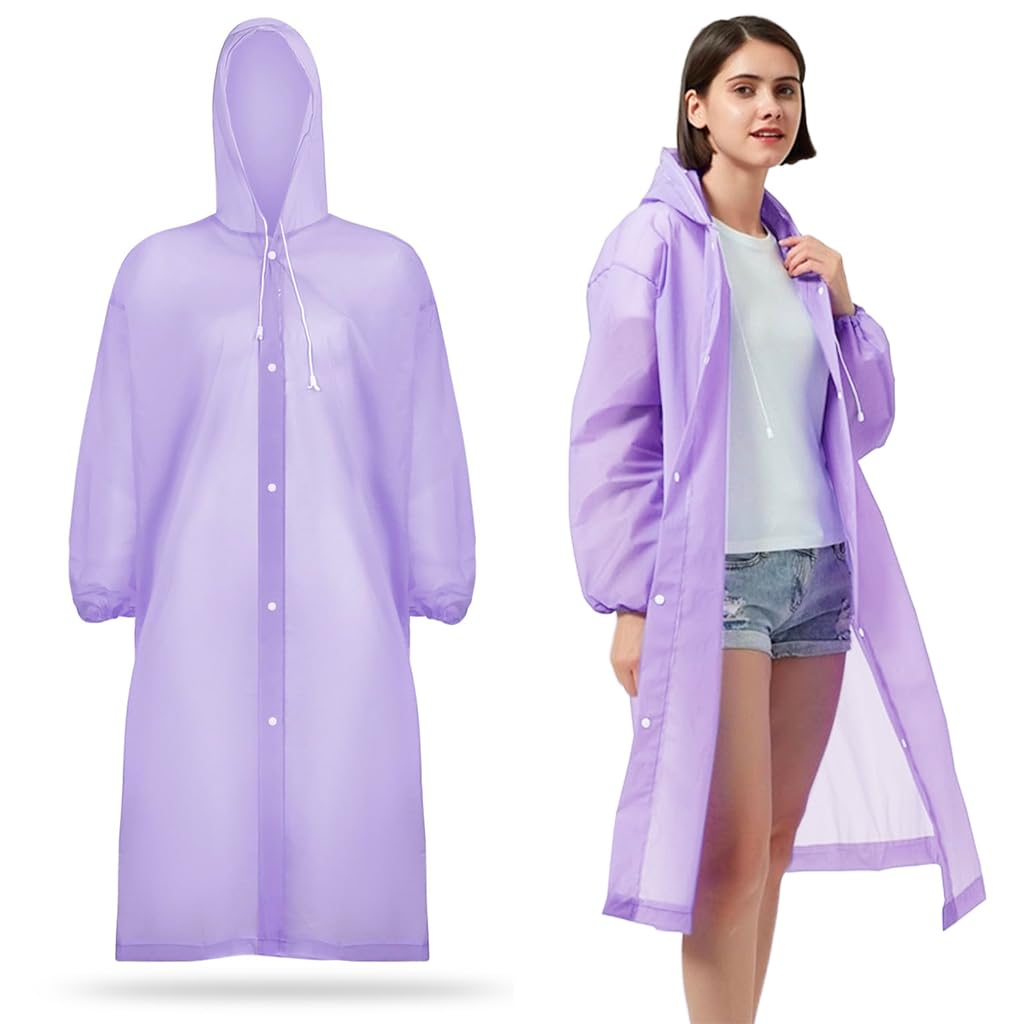 PALAY Rain Ponchos for Camping and Hiking featuring 56.2 in Length EVA Hood | Pack of 2