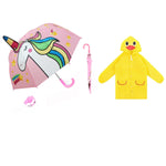 PALAY Umbrella Raincoat Set for Kids with Adjustable Hood and Pockets | Pink Unicorn 3–7 Years