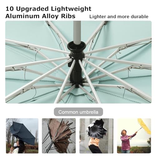 PALAY® Auto 3-Fold Large Umbrella with Reflective Strip 50'' Compact Travel One-Touch Open Close Reinforced 10 Dual Ribs Sun Protection 99 UV Rain Windproof for Men Women Mint Green 2 PCS